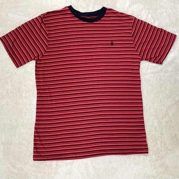 Volcom Boy’s Red and Black Striped Tee - Picture 1 of 3